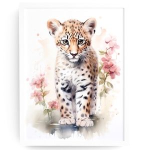 Watercolor Leopard Portrait Wall Art Illustration Print Poster Unframed
